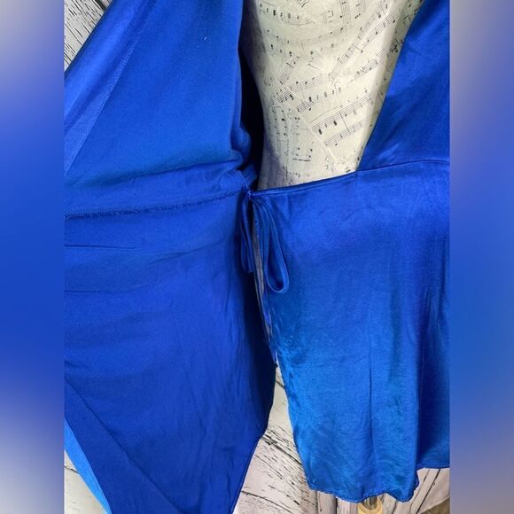 Zara Satin Effect Wrap Dress Mini Blue M - Picture 7 of 11